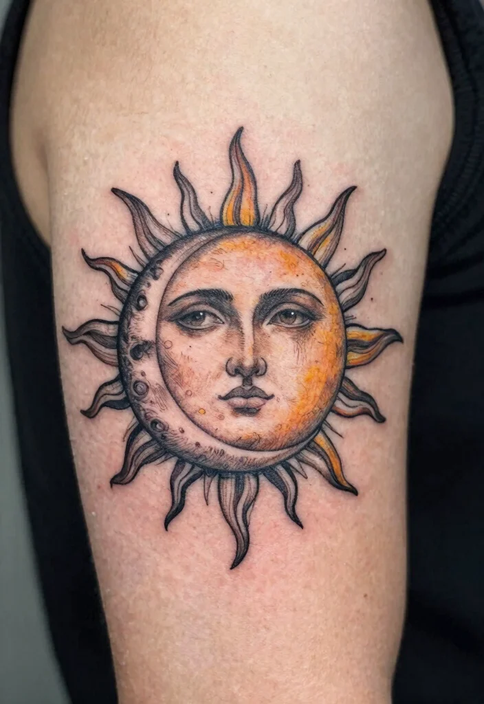 14 Fine Line Moon Tattoo Ideas With Minimal Glow - 10. Moon and Sun Combination 1