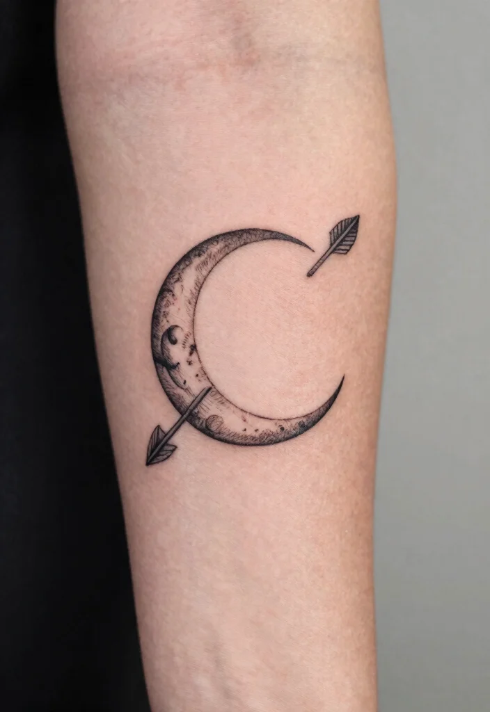 14 Fine Line Moon Tattoo Ideas With Minimal Glow - 14. Moon and Arrow Design 1