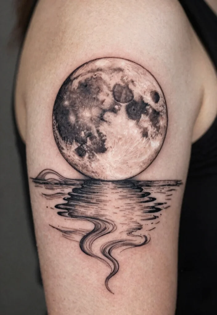 14 Fine Line Moon Tattoo Ideas With Minimal Glow - 2. Full Moon Reflection 1