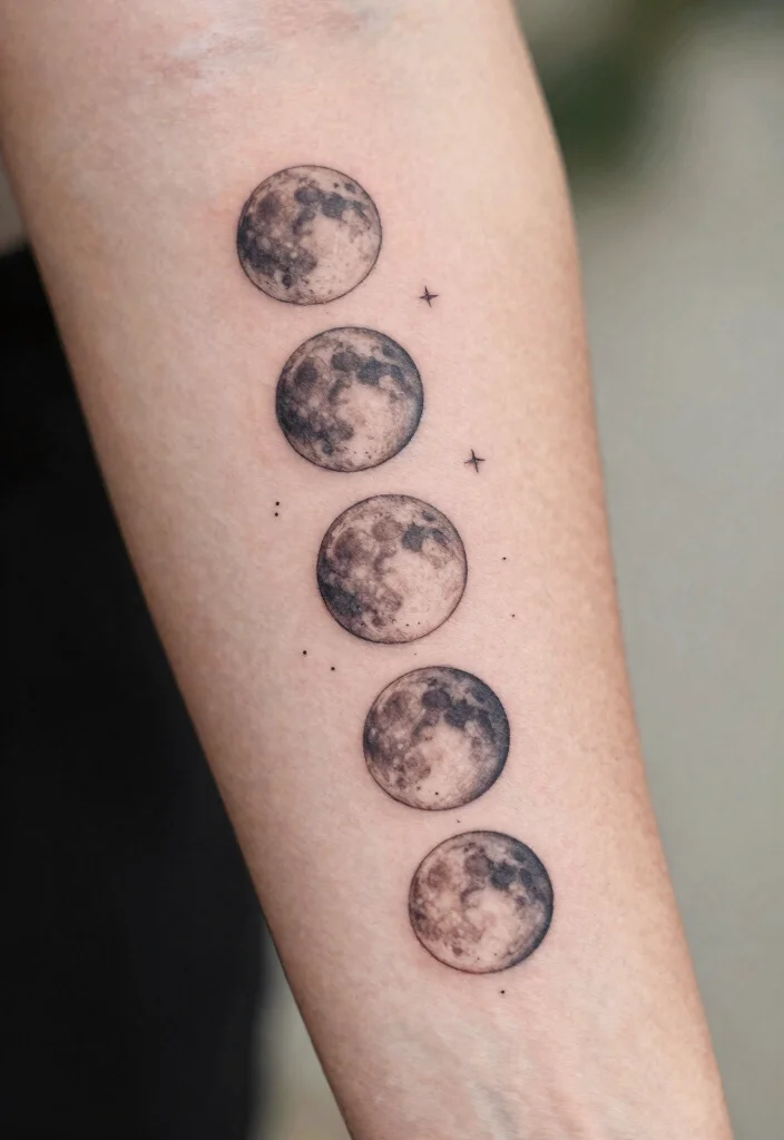 14 Fine Line Moon Tattoo Ideas With Minimal Glow - 3. Lunar Phases Sequence 1