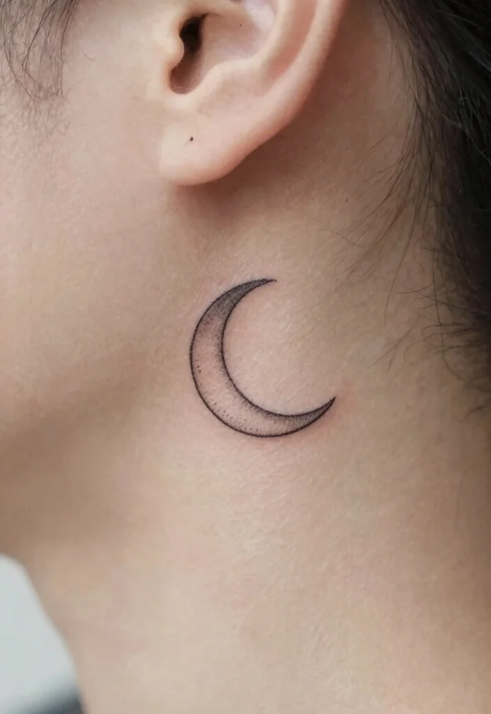 14 Fine Line Moon Tattoo Ideas With Minimal Glow - 5. Mini Moon Behind the Ear 1