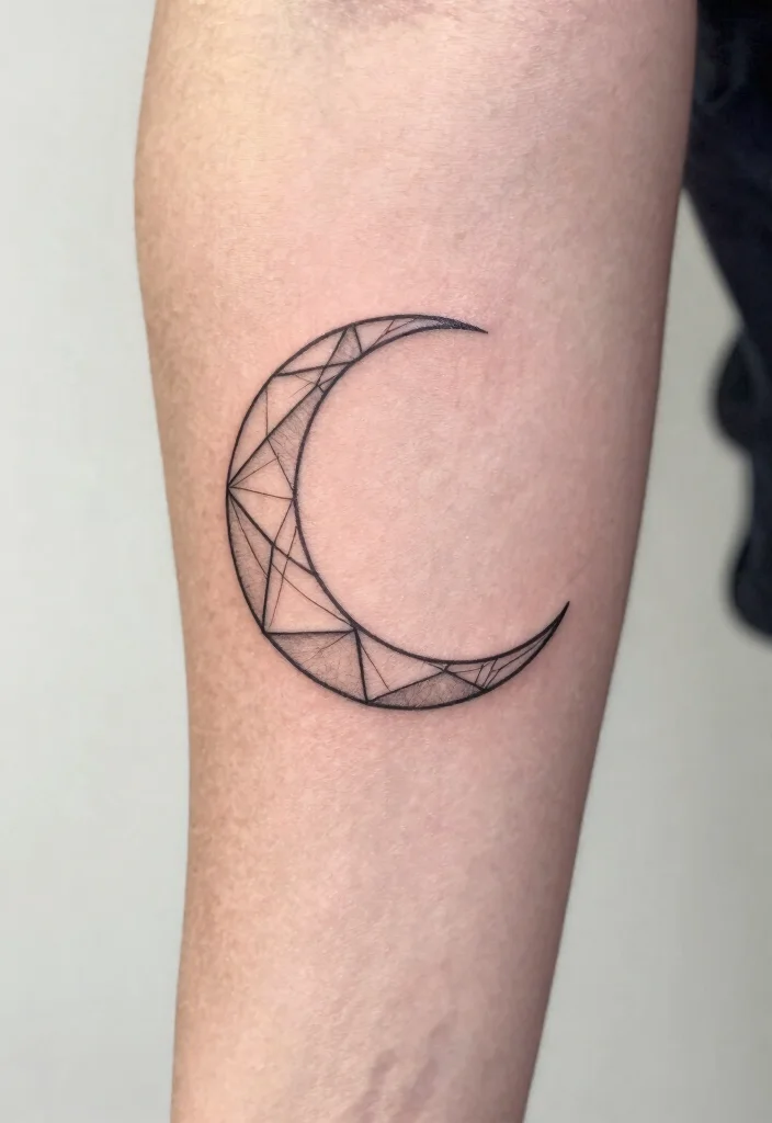 14 Fine Line Moon Tattoo Ideas With Minimal Glow - 6. Geometric Moon Design 1