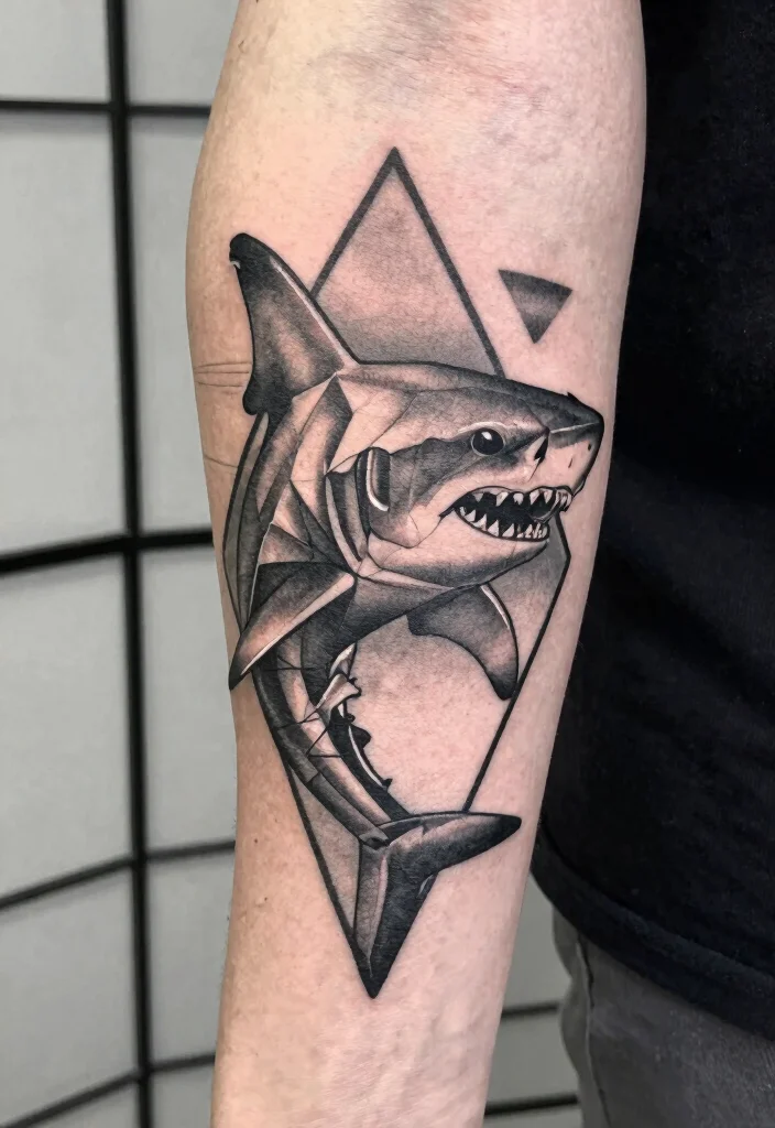 14 Shark Skeleton Tattoo Ideas With Dark Ocean Vibes - 5. Geometric Shark Skeleton 1