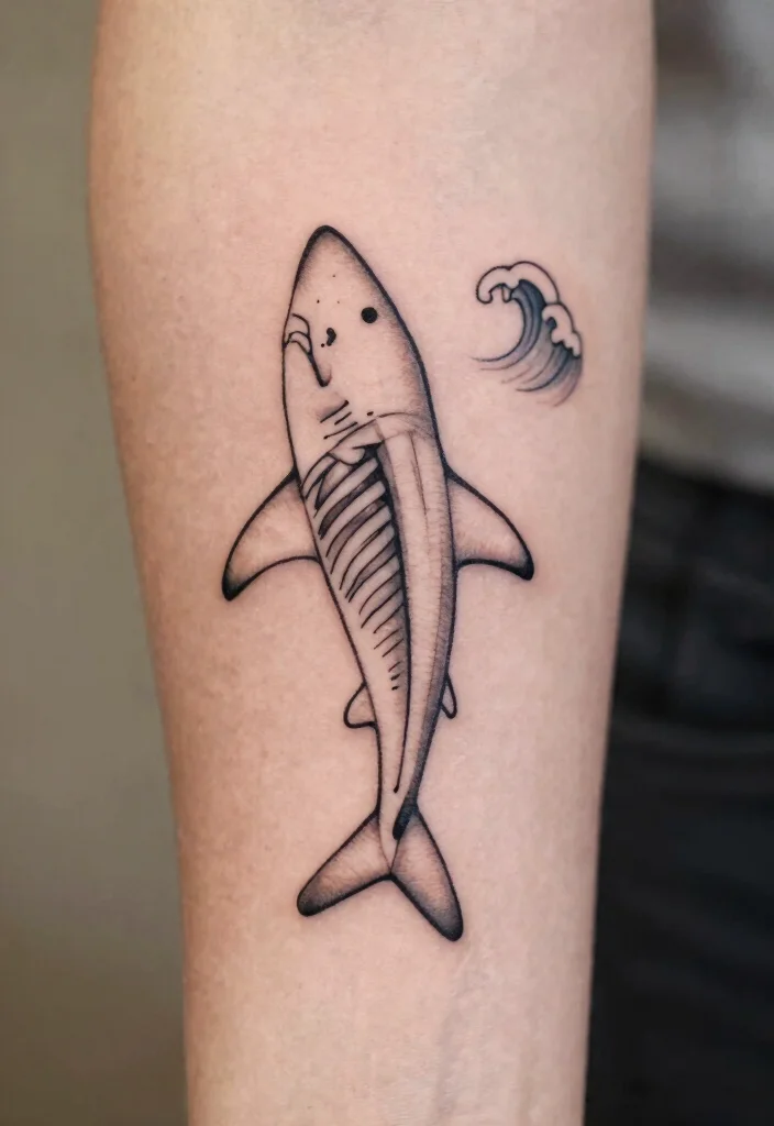 14 Shark Skeleton Tattoo Ideas With Dark Ocean Vibes - 9. Minimalist Shark Skeleton 1