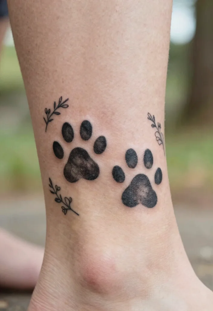 14 Two Cat Tattoo Ideas With Cute Meaning - 3. Twin Paw Prints 1