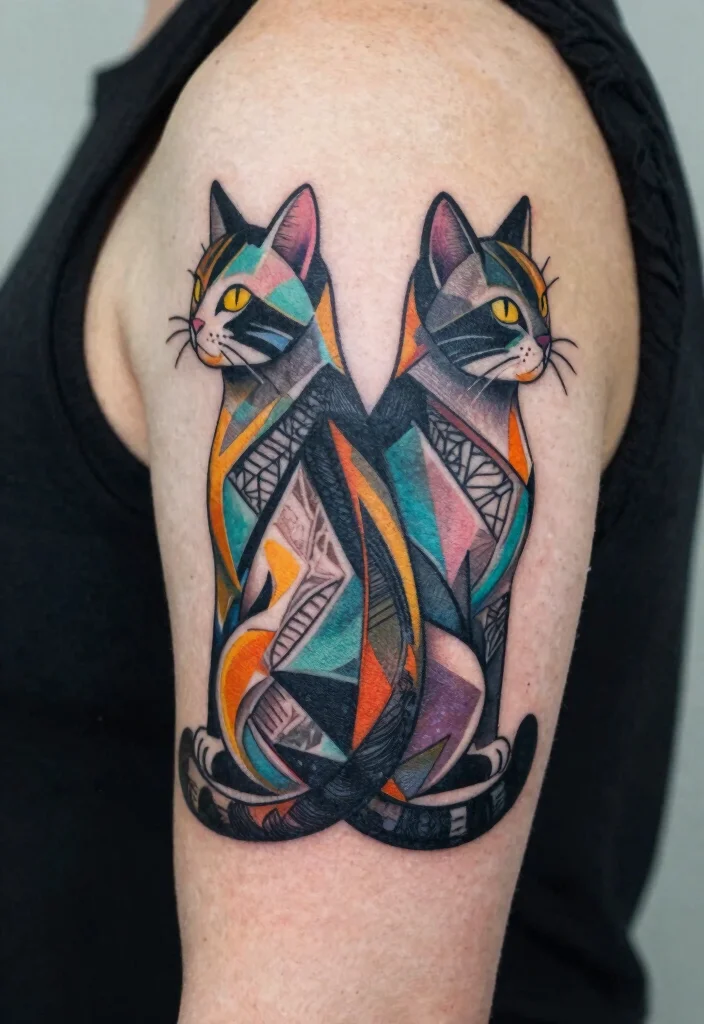 14 Two Cat Tattoo Ideas With Cute Meaning - 4. Cats in Harmony 1