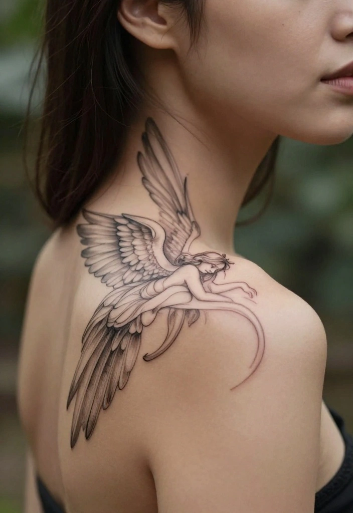 15 Angel Tattoo Neck Ideas With Subtle Edge - 1. Ethereal Winged Angel 1
