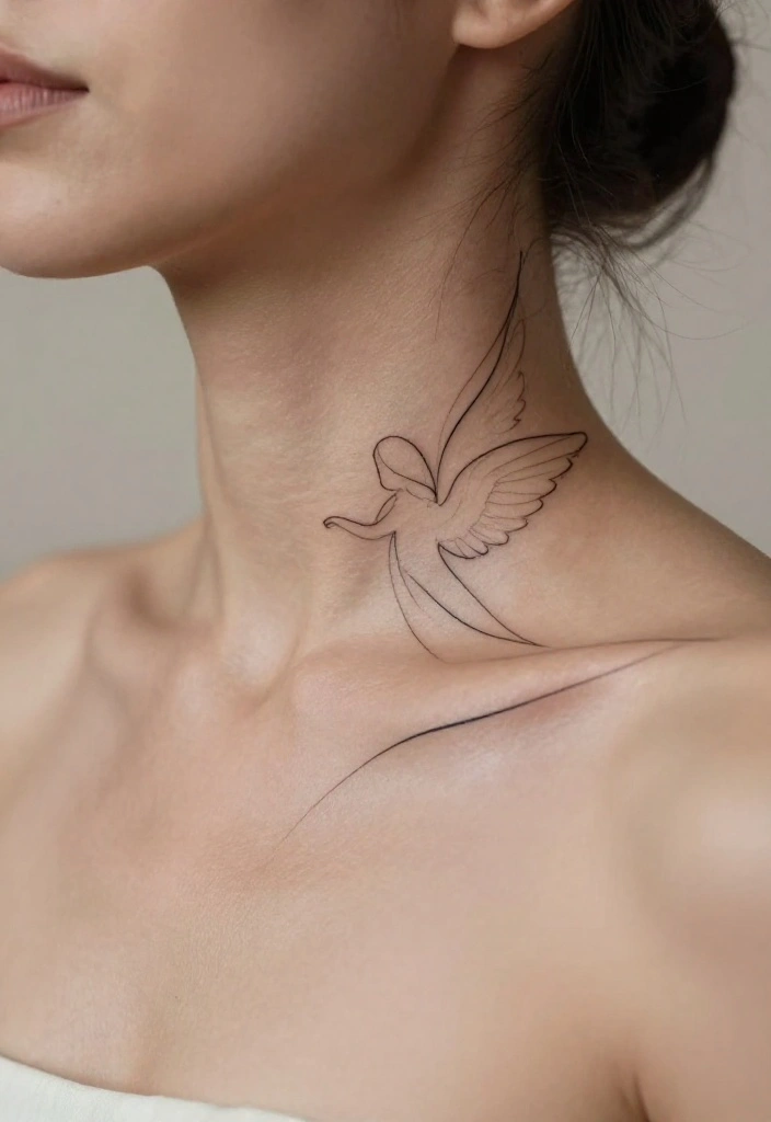 15 Angel Tattoo Neck Ideas With Subtle Edge - 3. Minimalist Guardian Angel 1