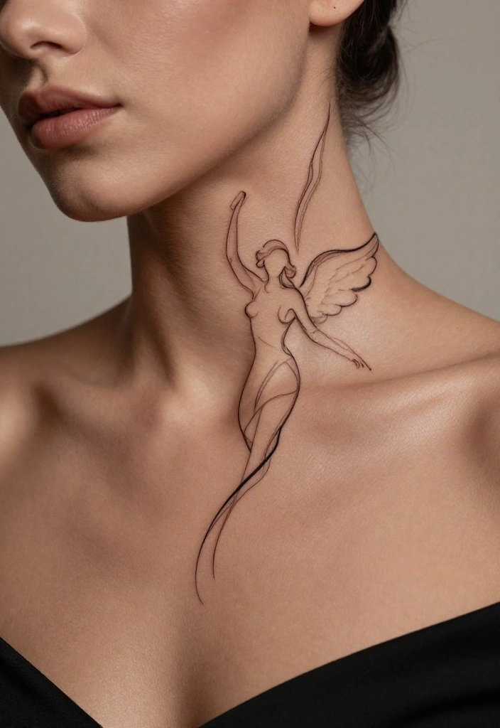 15 Angel Tattoo Neck Ideas With Subtle Edge - 5. Abstract Angel Silhouette 1