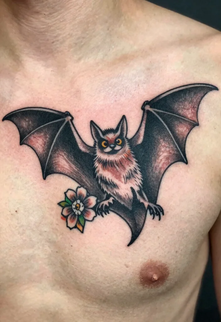 15 Bat Flash Tattoo Ideas With Spooky Style - 6. Vintage Bat Portrait 1