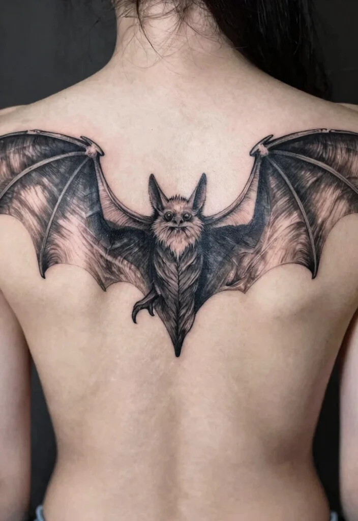 15 Bat Flash Tattoo Ideas With Spooky Style - 7. Bat Wings on the Back 1