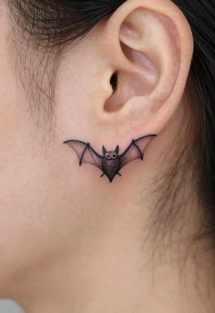15 Bat Flash Tattoo Ideas With Spooky Style - 8. Tiny Bat Behind the Ear 1