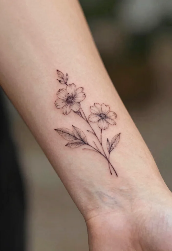 15 Flower Pen Tattoo Ideas With Creative Artistic Flair - 1. Dainty Floral Line Art 1