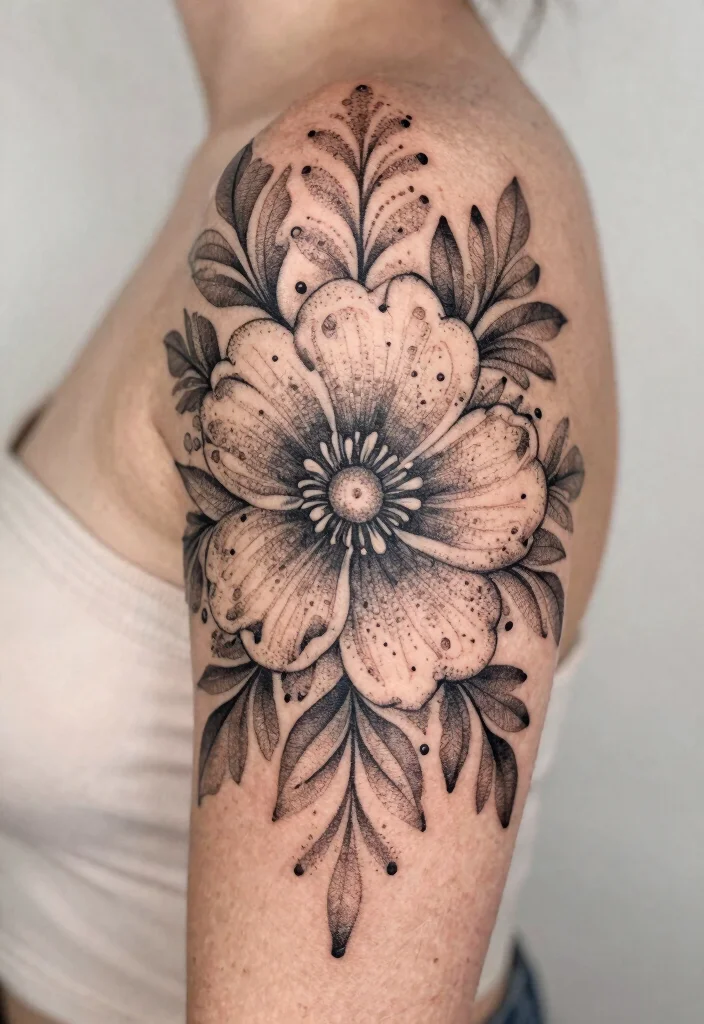 15 Flower Pen Tattoo Ideas With Creative Artistic Flair - 11. Floral Dotwork Tattoos 1