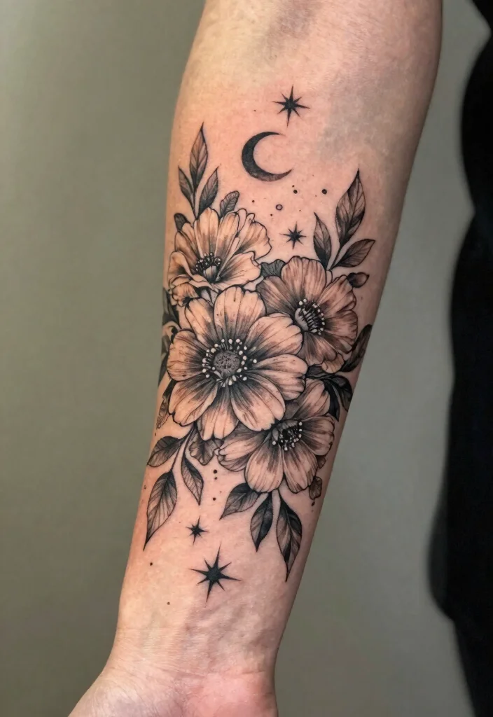 15 Flower Pen Tattoo Ideas With Creative Artistic Flair - 14. Floral Collaboration Tattoos 1