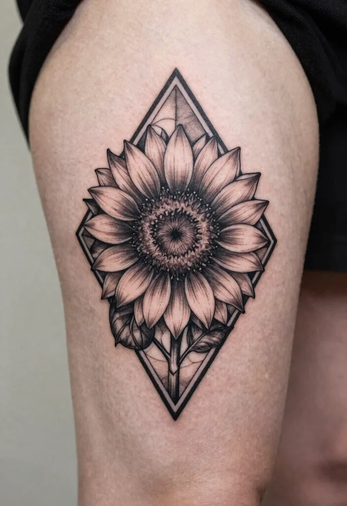 15 Flower Pen Tattoo Ideas With Creative Artistic Flair - 3. Geometric Floral Fusion 1