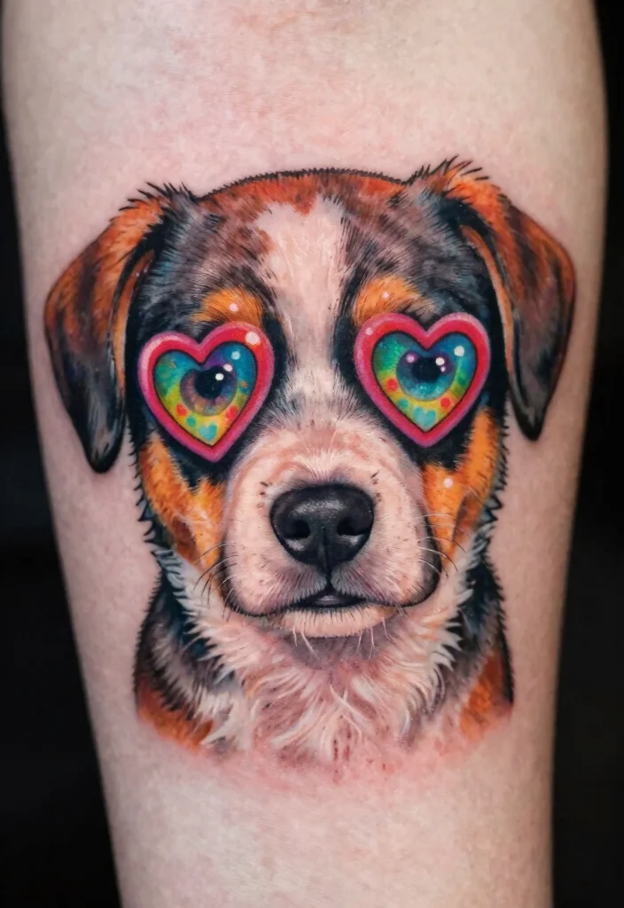 15 Heart Eye Tattoo Ideas With Playful Twist - 1. Lovable Pup with Heart Eyes 1