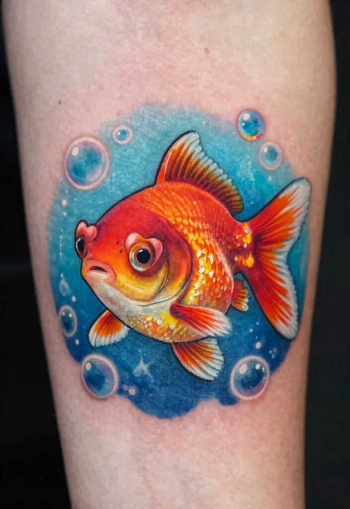 15 Heart Eye Tattoo Ideas With Playful Twist - 10. Sweet Goldfish with Heart Eyes 1