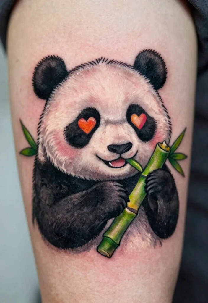 15 Heart Eye Tattoo Ideas With Playful Twist - 13. Smiling Panda with Heart Eyes 1