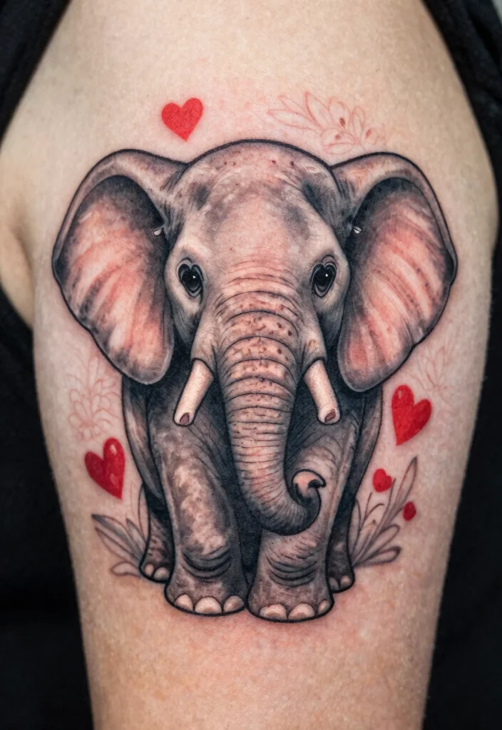 15 Heart Eye Tattoo Ideas With Playful Twist - 15. Joyful Elephant with Heart Eyes 1