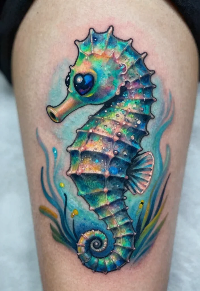 15 Heart Eye Tattoo Ideas With Playful Twist - 6. Delightful Seahorse with Heart Eyes 1