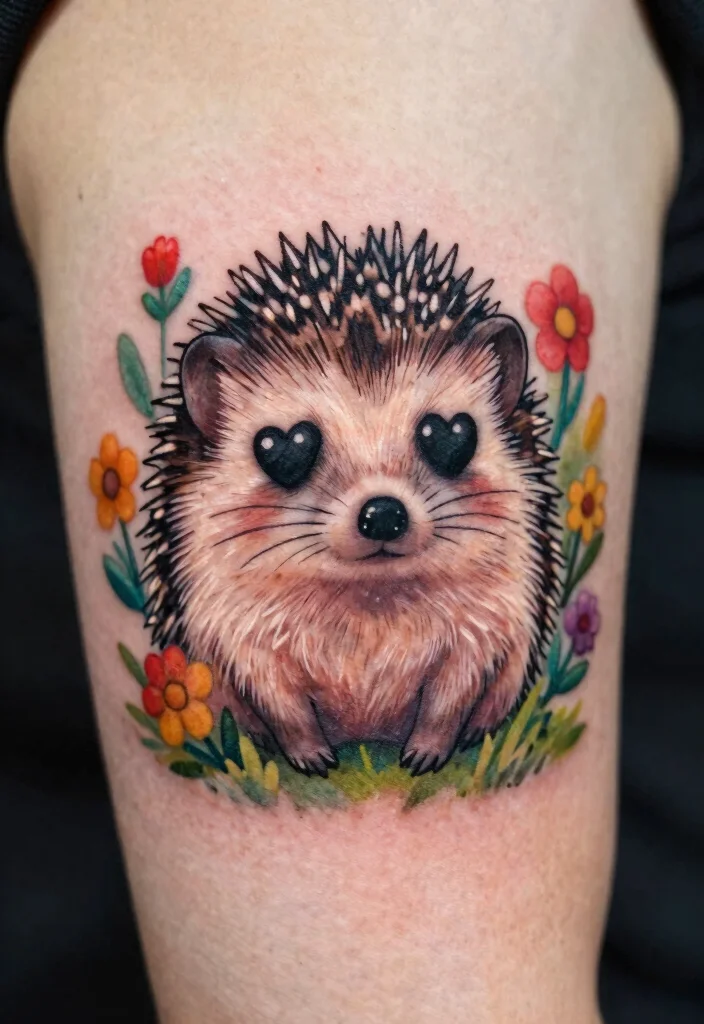 15 Heart Eye Tattoo Ideas With Playful Twist - 8. Cute Hedgehog with Heart Eyes 1