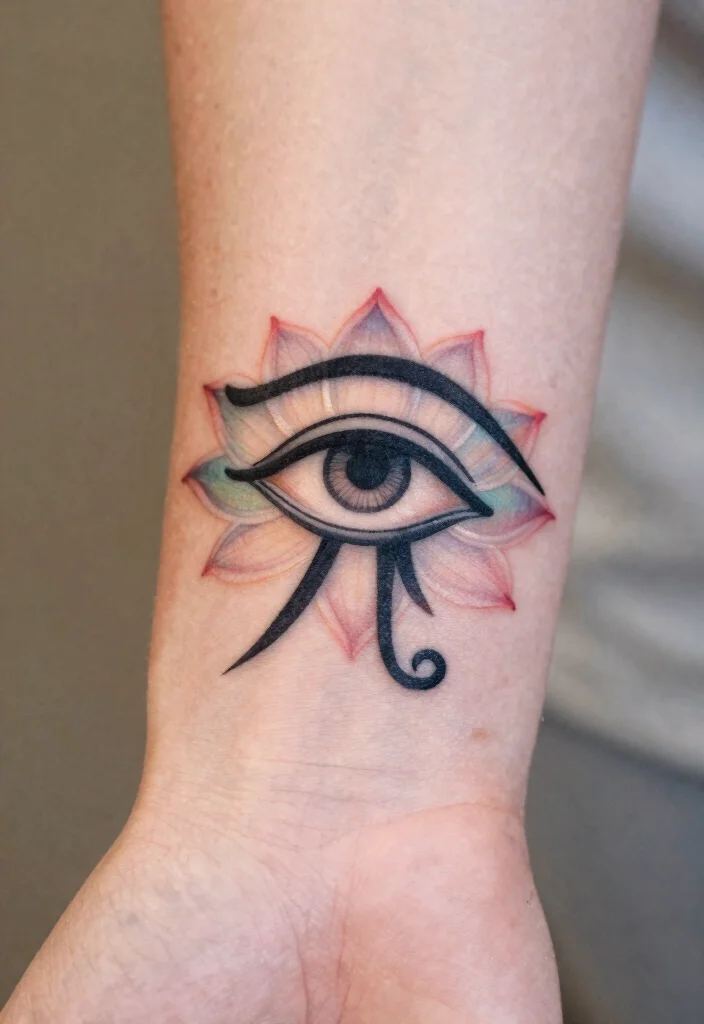 15 Horus Eye Tattoo Ideas With Ancient Symbolism - 10. Eye of Horus with Lotus Flower 1