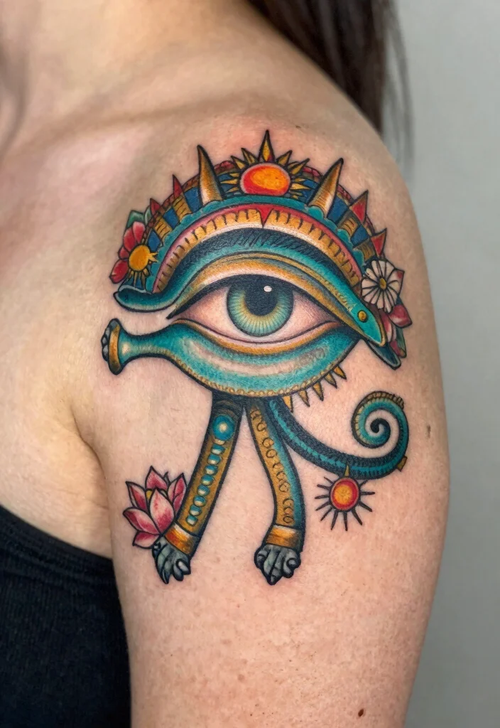 15 Horus Eye Tattoo Ideas With Ancient Symbolism - 2. Colorful Eye of Horus Portrait 1