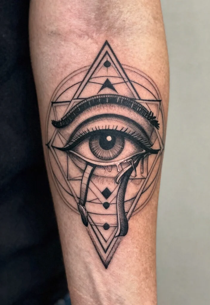 15 Horus Eye Tattoo Ideas With Ancient Symbolism - 8. Eye of Horus with Sacred Geometry 1