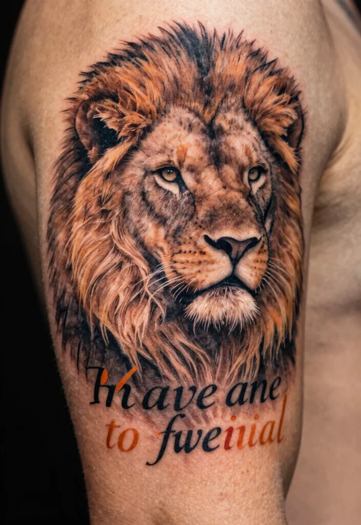 15 Jesus Lion Tattoo Ideas With Powerful Faith Symbolism - 14. Lion with Scriptural Quote 1