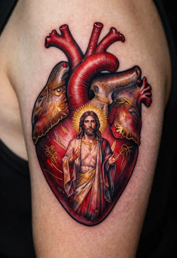 15 Jesus Lion Tattoo Ideas With Powerful Faith Symbolism - 8. Lion’s Heart with Jesus Image 1
