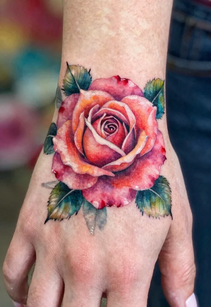 15 Rose Hand Tattoo Ideas With Classic Edge - 2. Watercolor Rose 1