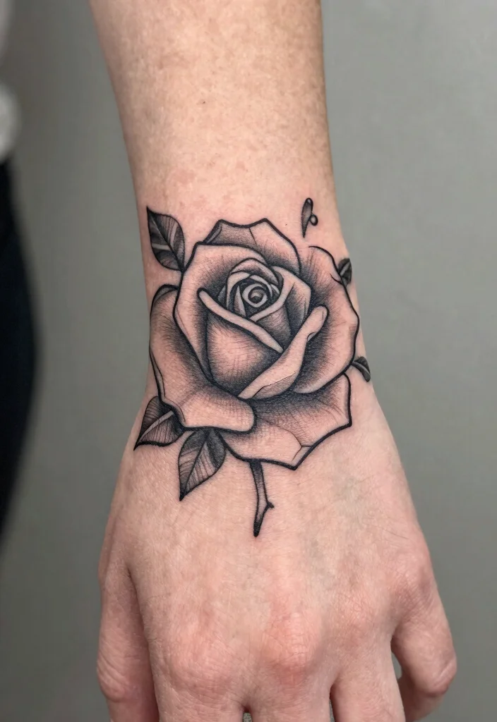 15 Rose Hand Tattoo Ideas With Classic Edge - 4. Geometric Rose 1