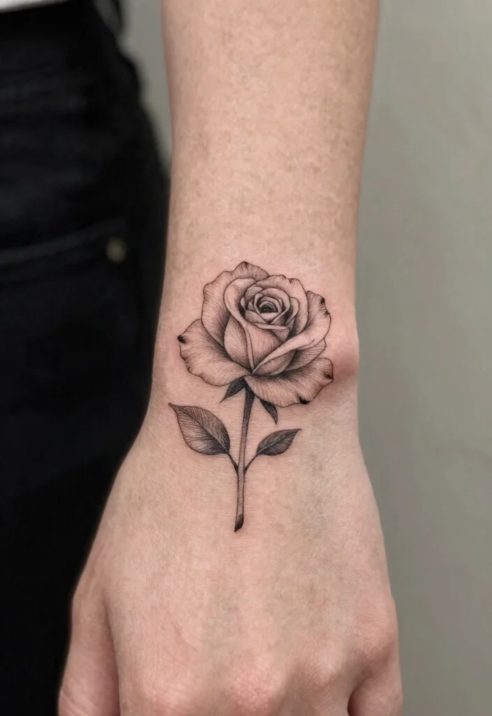 15 Rose Hand Tattoo Ideas With Classic Edge - 5. Minimalist Rose 1