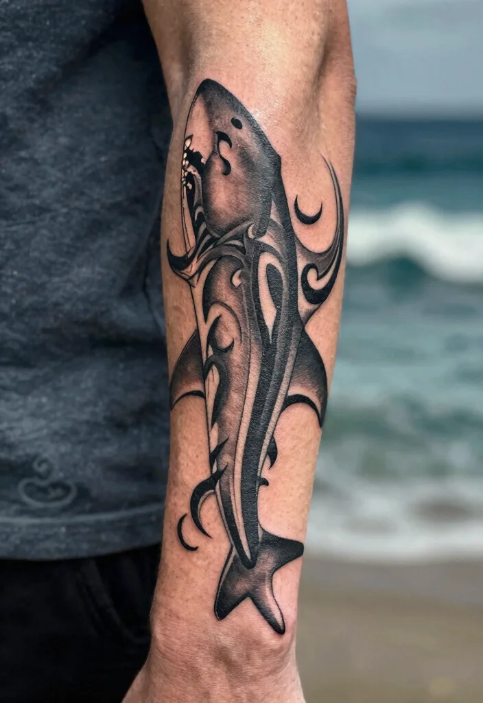 15 Shark Tattoo Men Ideas With Fierce Ocean Energy - 1. The Bold Tribal Shark 1