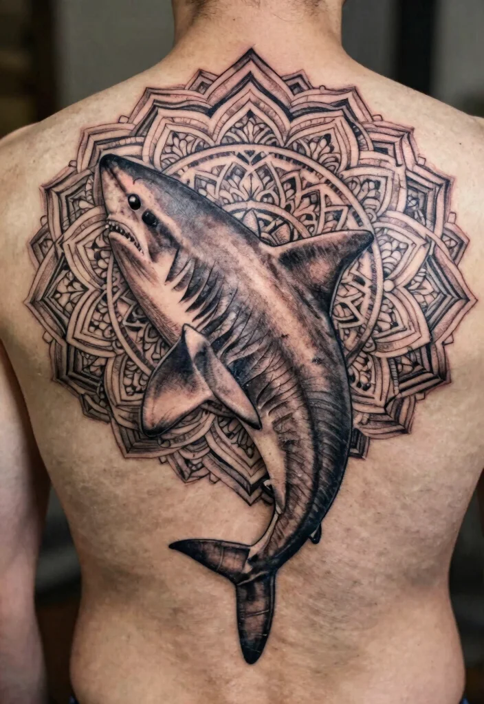 15 Shark Tattoo Men Ideas With Fierce Ocean Energy - 11. Shark Mandala Tattoo 1