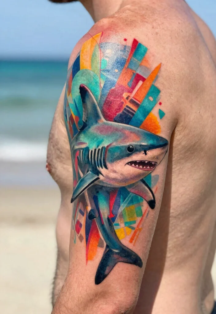 15 Shark Tattoo Men Ideas With Fierce Ocean Energy - 9. Abstract Shark Design 1