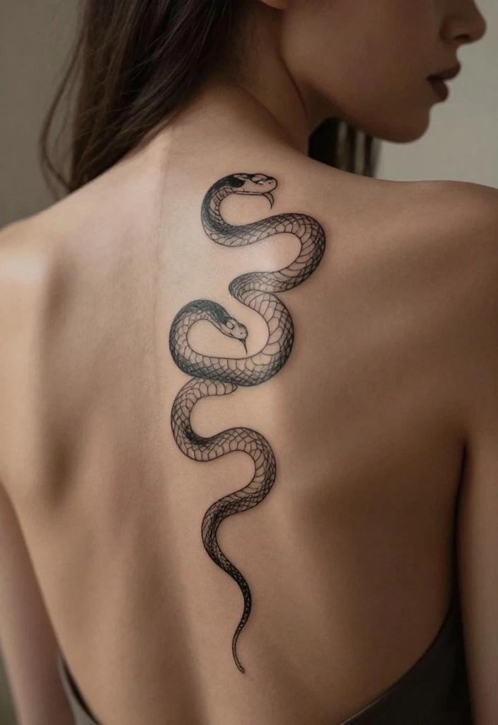 15 Spine Snake Tattoo Ideas With Sleek Flow - 1. Serpent in Sleek Lines 1