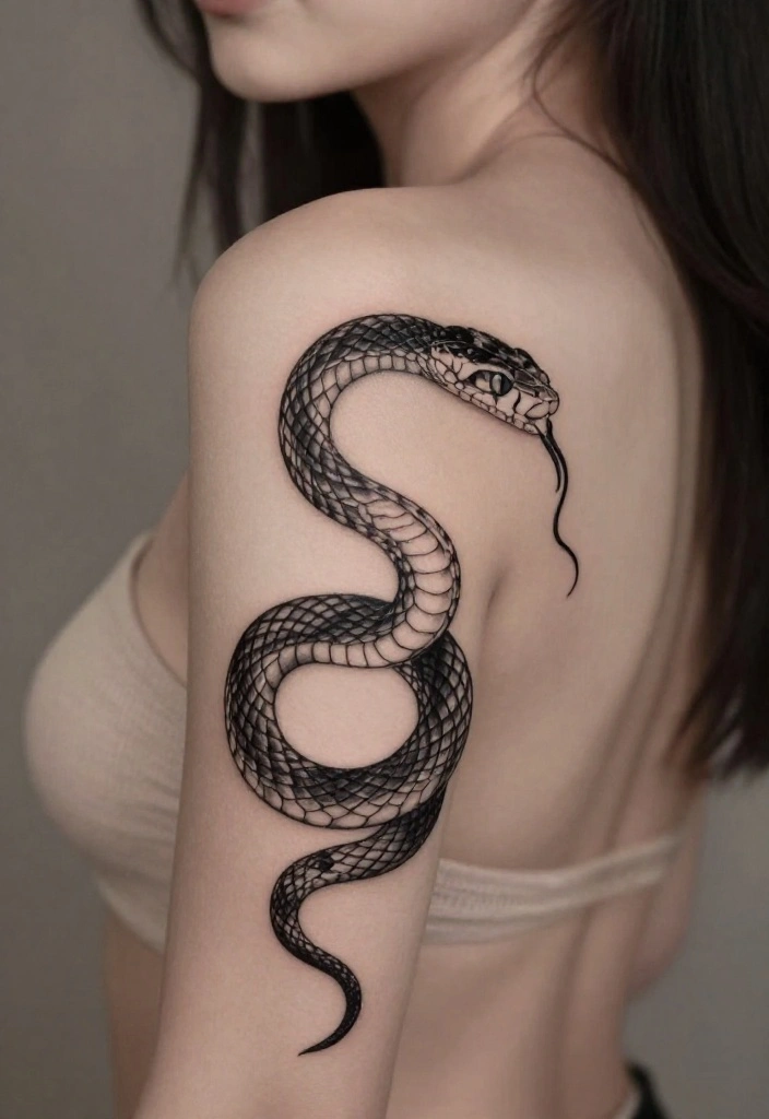 15 Spine Snake Tattoo Ideas With Sleek Flow - 12. Snake in a Circle 1