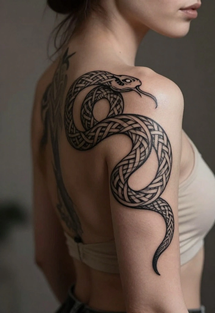15 Spine Snake Tattoo Ideas With Sleek Flow - 14. Celtic Snake Design 1