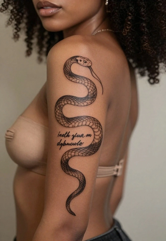 15 Spine Snake Tattoo Ideas With Sleek Flow - 15. Minimalist Snake with Quote 1