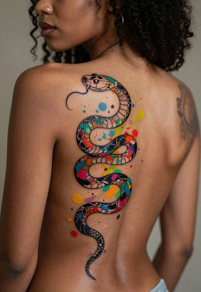 15 Spine Snake Tattoo Ideas With Sleek Flow - 4. Abstract Snake Design 1