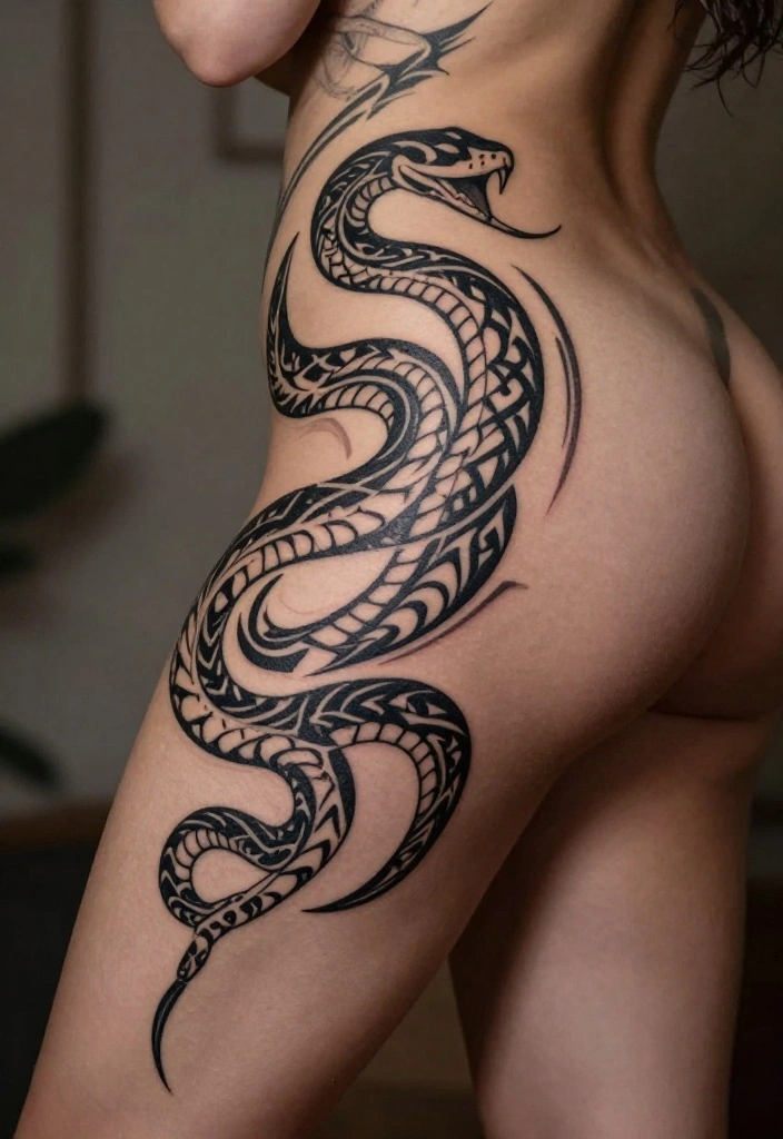 15 Spine Snake Tattoo Ideas With Sleek Flow - 6. Tribal Snake Tattoo 1