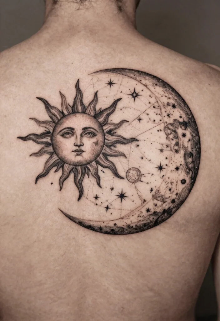 15 Sun Moon Star Tattoo Ideas With Cosmic Energy - 12. Vintage Astronomical Designs 1