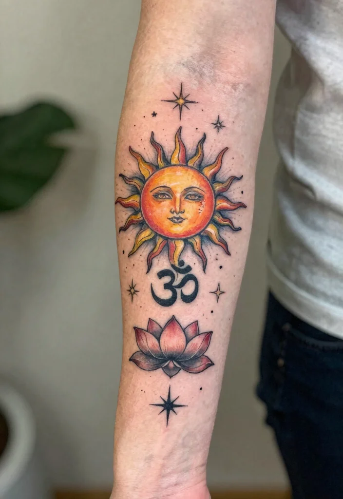 15 Sun Moon Star Tattoo Ideas With Cosmic Energy - 15. Spiritual Symbolism in Cosmic Tattoos 1
