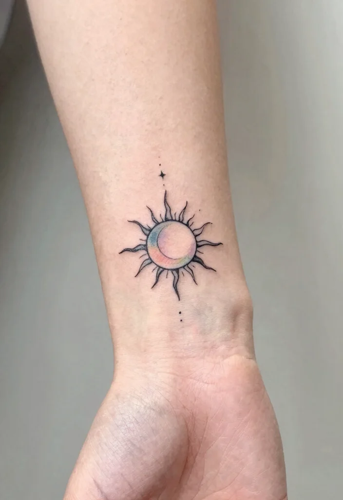 15 Sun Moon Star Tattoo Ideas With Cosmic Energy - 2. Minimalist Celestial Triad 1