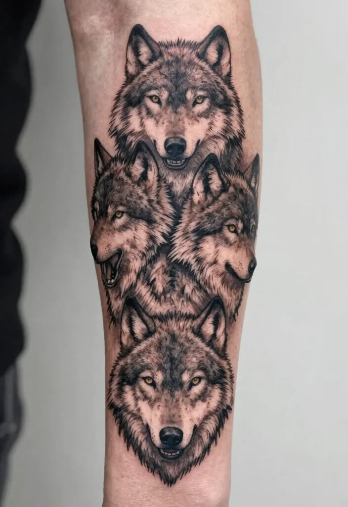 15 Traditional Wolf Head Tattoo Ideas With Wild Spirit - 15. The Pack Mentality 1
