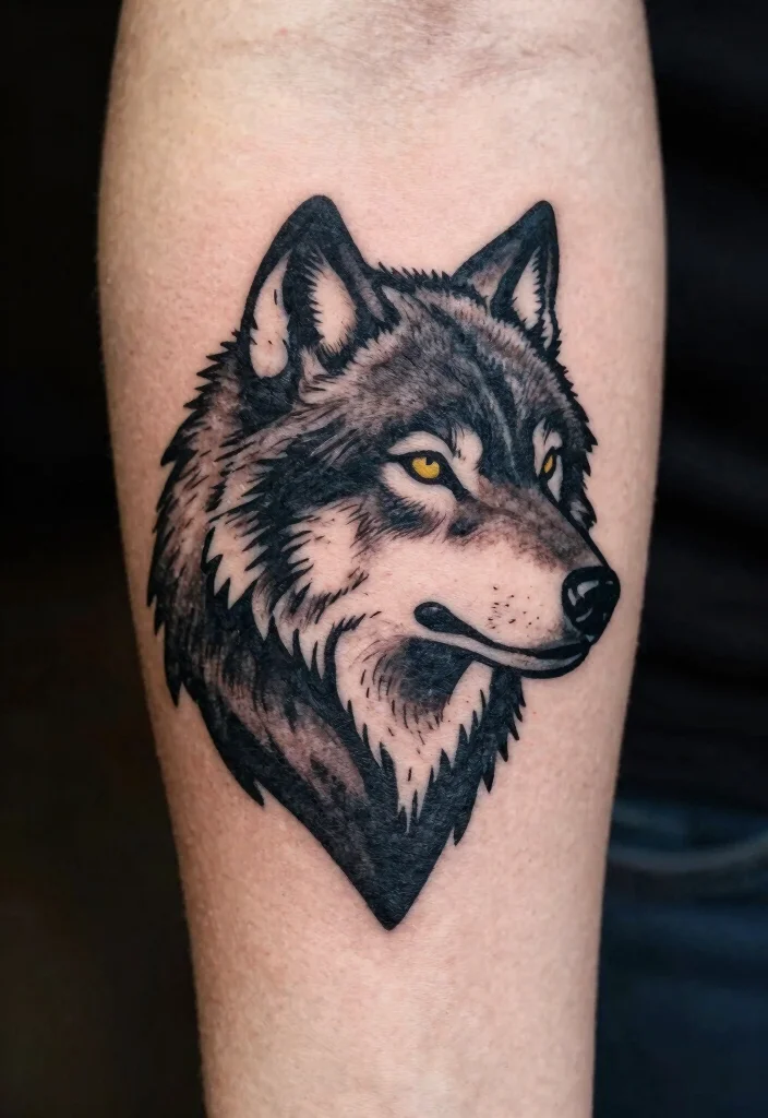15 Traditional Wolf Head Tattoo Ideas With Wild Spirit - 6. Bold Black Silhouette 1