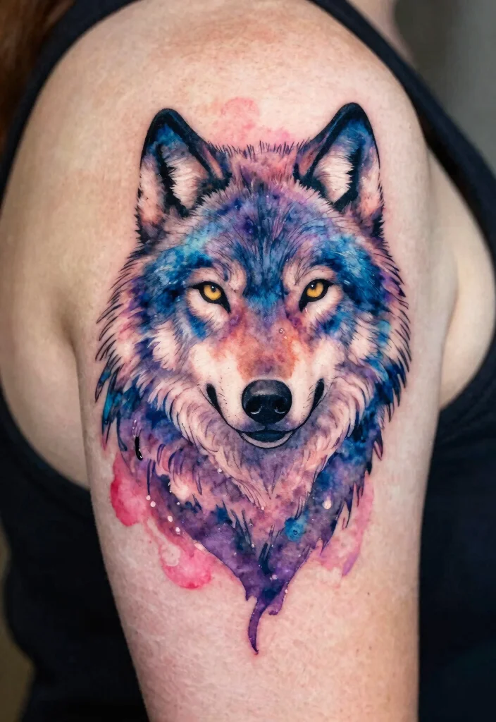 15 Traditional Wolf Head Tattoo Ideas With Wild Spirit - 7. Watercolor Wonders 1