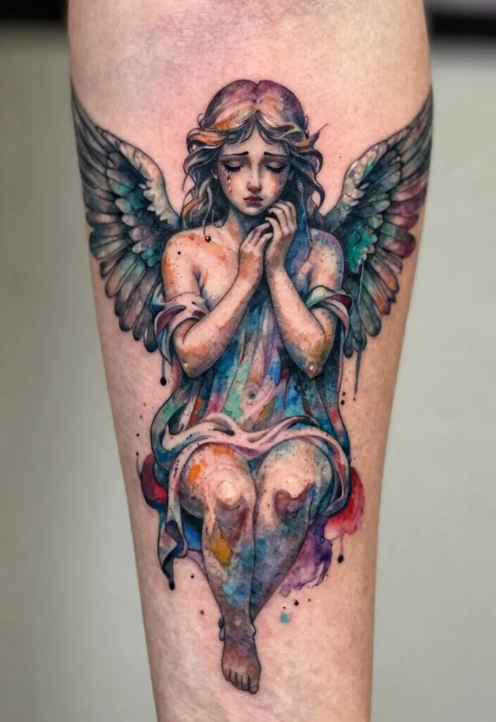 15 Weeping Angel Tattoo Ideas With Dark Gothic Vibes - 10. Artistic Weeping Angel 1
